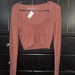 Aeropostale Maroon Waffle Long Sleeve with Cutout